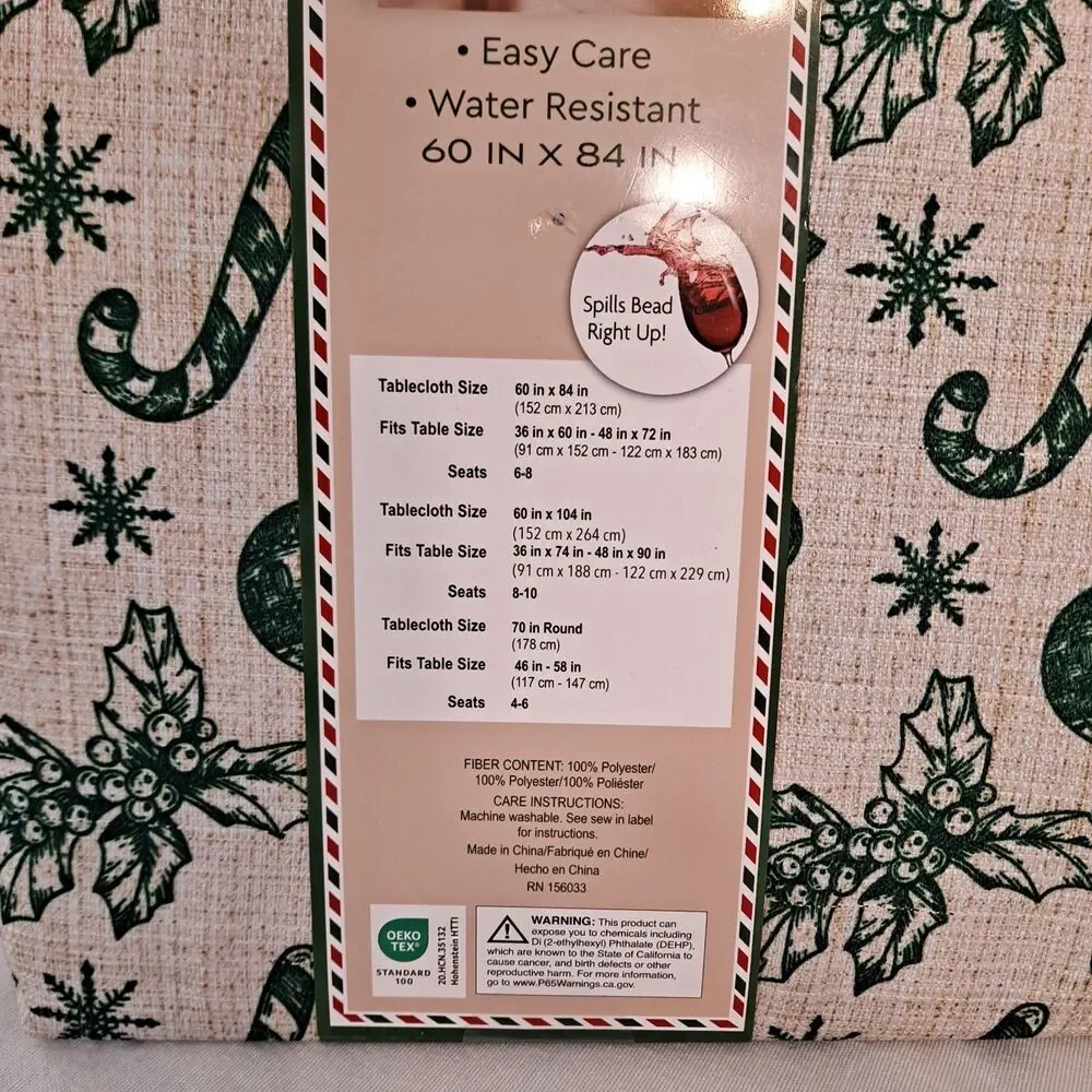 Holly Toile Christmas Tablecloth 60